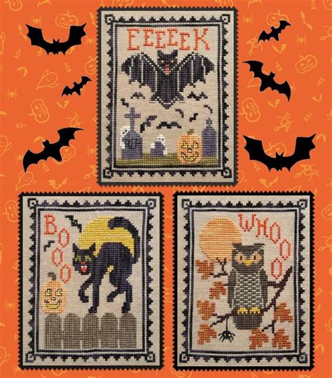 Counted Cross Stitch Pattern Halloween Critter Trio Halloween Decor