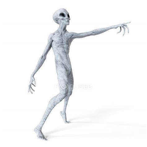 Illustration Of Gray Humanoid Alien Pointing On White Background