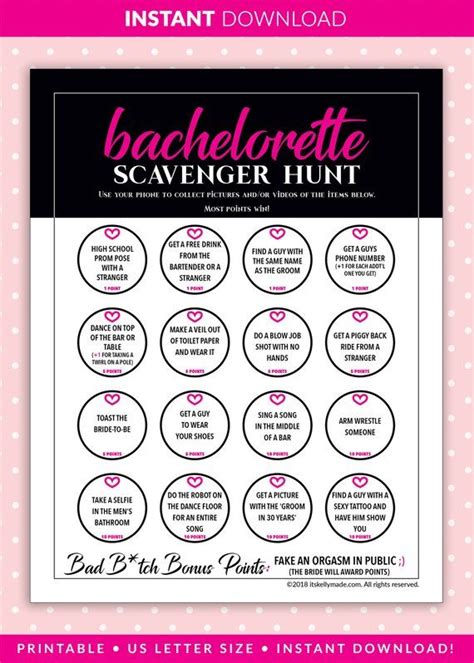 Bachelorette Party Scavenger Hunt Instant Download Printable Etsy
