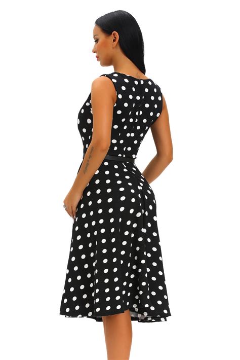 Sexy Stylish 50 S Retro White Polka Dot Swing Dress In Black Sexy Affordable Clothing
