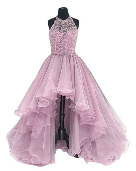 monabridal women s hi lo halter prom gown beaded long evening formal dress pink 12