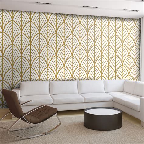 Art Deco Leaves Removable Wallpaper - Moonwallstickers.com