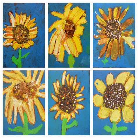 1st Grade Sunflowers Exploring Art Elementary Art Spring Art