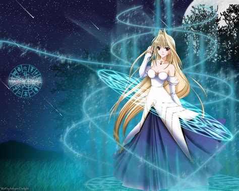 Wallpaper Illustration Blonde Anime Space Dress Mythology Girl Smile Wing Screenshot