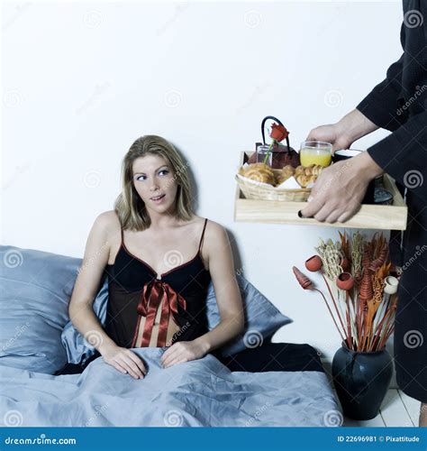 Romantic Breakfast In Bed Stock Image Image Of Expressive