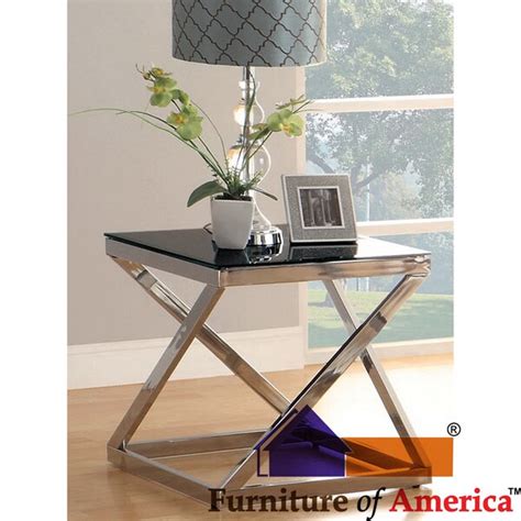 Furniture Of America Krystalle Chrome And Black Glass Top End Table
