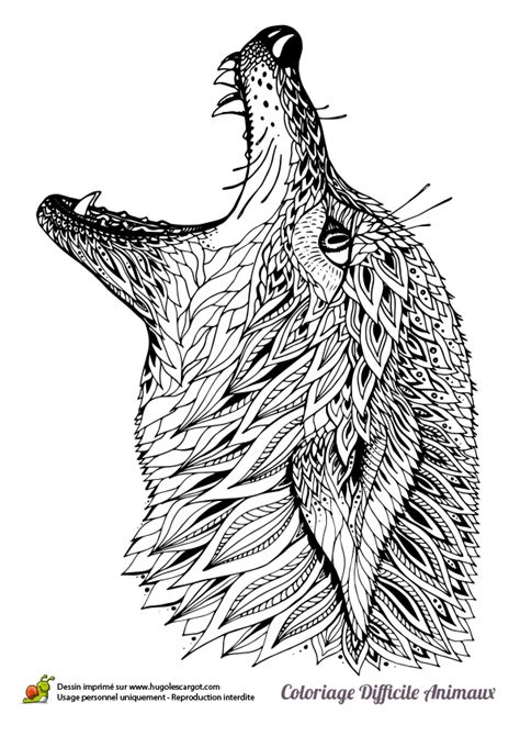 Parfait pour les bras, le dos, la cuisse. Dessin à colorier d'une tête de loup - Hugolescargot.com