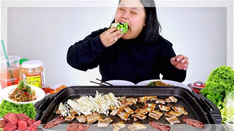 KOREAN BBQ PORK BELLY WRAPS MUKBANG 먹방 EATING SHOW YouTube