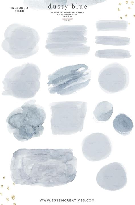 Dusty Blue Watercolor Clipart Texture Shapes Splash Splodge Watercolor