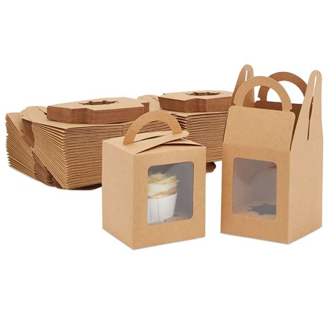 Kraft Paper Cupcake T Boxes With Clear Display Window Individual