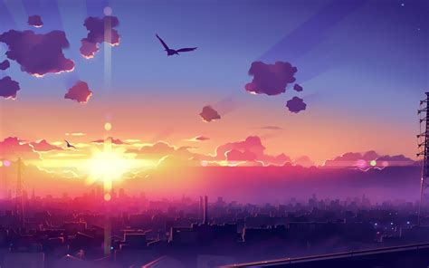 Artwork Fantasy Art Anime City Sunset Sky Wallpapers