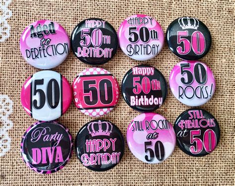 50th Birthday Button Pins Set Of 12 1 Pin Back Buttons Etsy