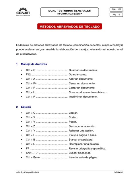 20 Métodos Abreviados De Tecladopdf Texto Tecnología