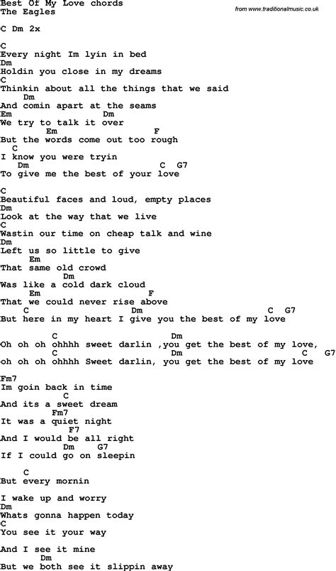 Song Lyrics With Guitar Chords For Best Of My Love Guitar Chords For
