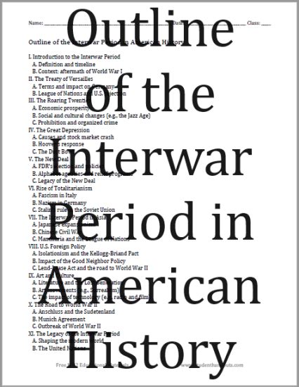 Outline Of The Interwar Period In American History Student Handouts