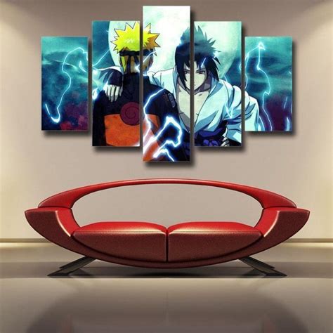 Naruto And Sasuke Awesome Fan Art 5pcs Wall Art Canvas Print Saiyan Stuff
