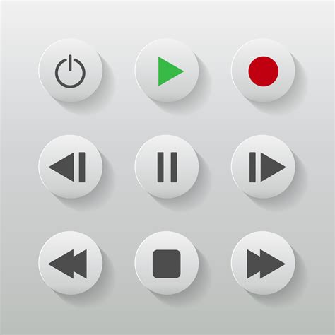 Symbol Icon Set Media Player Control White Round Buttons Vector