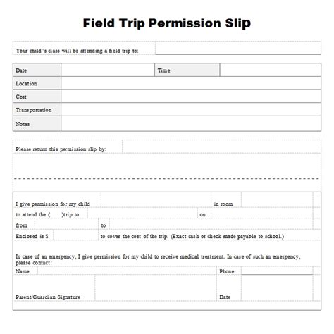 10 Field Trip Permission Slip Template Template Business Psd Excel