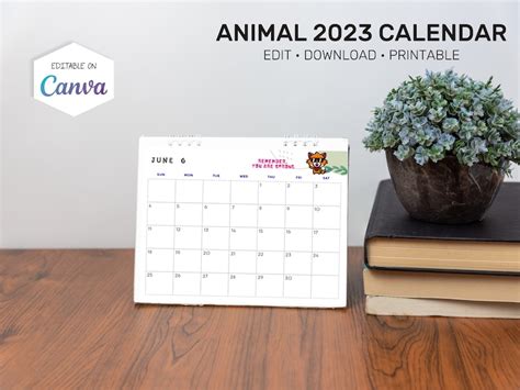 Animal Calendar 2023 Editable Digital Monthly Calendar 2023 Printable