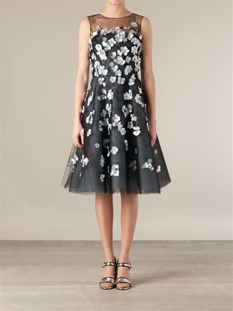 Oscar De La Renta Floral Embellished Dress In Blue Lyst