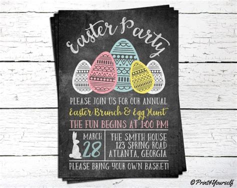 Easter Party Invite Personalized Printable Chalkboard Easter Party