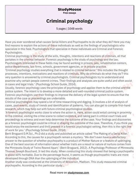 Criminal Psychology Free Essay Example