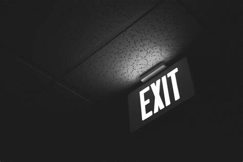 Black And White Ceiling Exit Glowing Light Neon Office Sign 4k