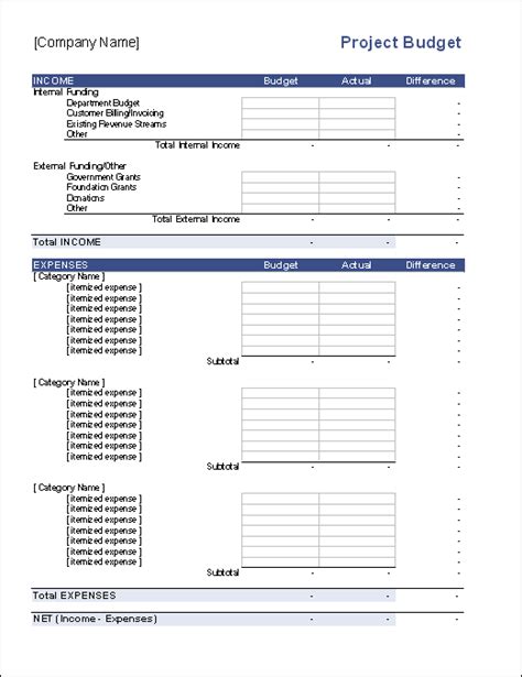 Easy Simple Project Budget Template