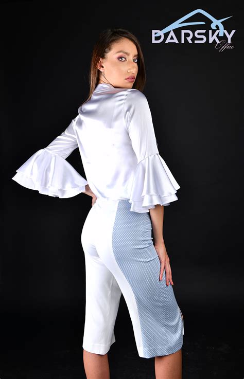 Prices may change during your contract period. Model Kylie - Capris High Waist Pants & Tie-neck Blouse ...