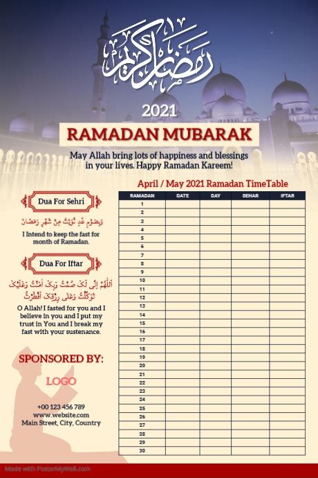 Ramadan Calendar 2021 Template Design For Commercial And Personal