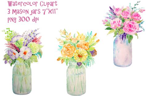 I love the wild and very country look of these flowers with the painted jars. Watercolor Vase of Flowers Mason Jar ~ Illustrations on ...