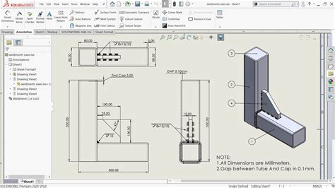 Solidworks Weldments Tutorial Exercise Weld Symbol Weld Bead Youtube