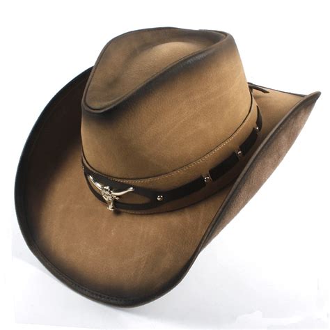 2018 New Top Quality Fashion Cowboy Hat Leather Metal Decoration Wide