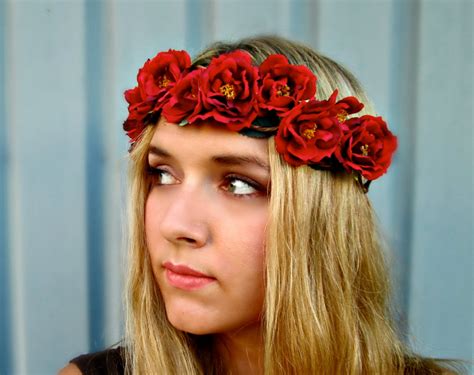 red queen red rose flower crown wedding hair accessories etsy