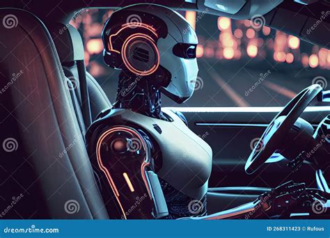 Humanoid Robot Driving Autonomous Car Future Technology Concept Stock