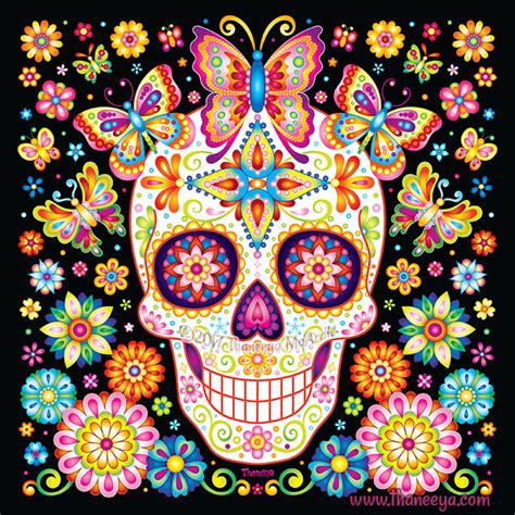 Sugar Skull Art Colorful Day Of The Dead Art By Thaneeya Mcardle