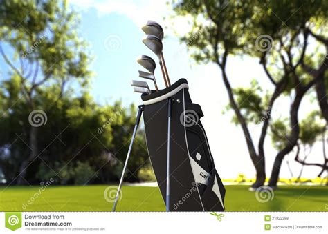 Golf Club Equipment On Green Grass Meadow Stock Image Image Of
