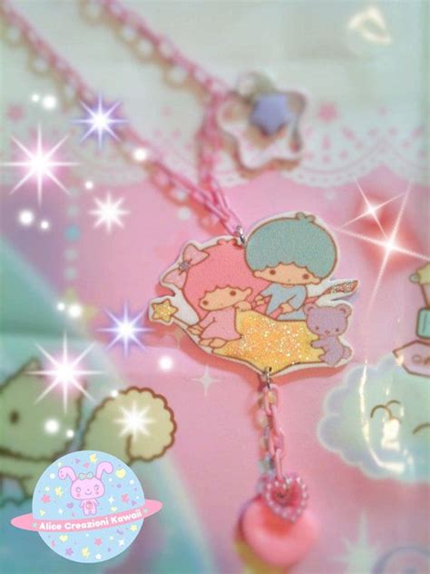 Little Twin Stars Necklace Kiki Lala Kawaii Fairy Kei Chain Charm Pink