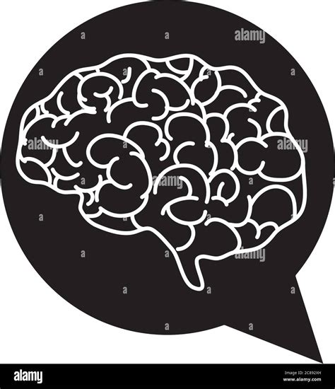 Speech Bubble With Brain Icon Over White Background Silhouette Style