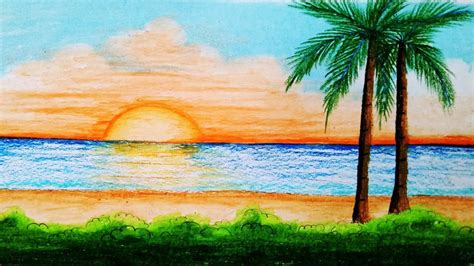 How To Draw A Beach Sunset Easy Drawing Art Ideas