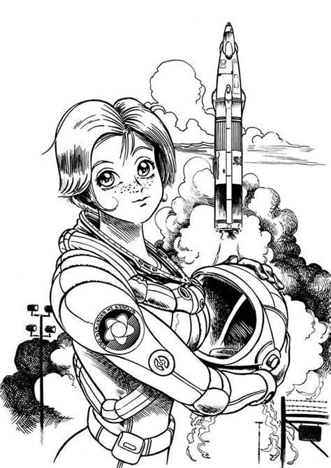 beautiful female astronaut   space center coloring page  print