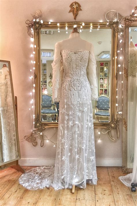 Moon And Stars Embroidered Wedding Dress In Beaded Tulle Embroidered