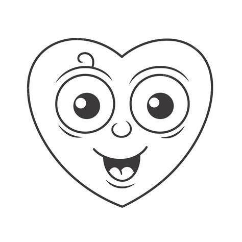 Cartoon Heart With Large Eyes Outline Sketch Drawing Vector Heart