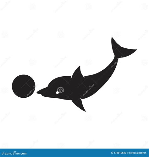 Dolphin With Ball Vector Iconblack Vector Icon Isolated On White