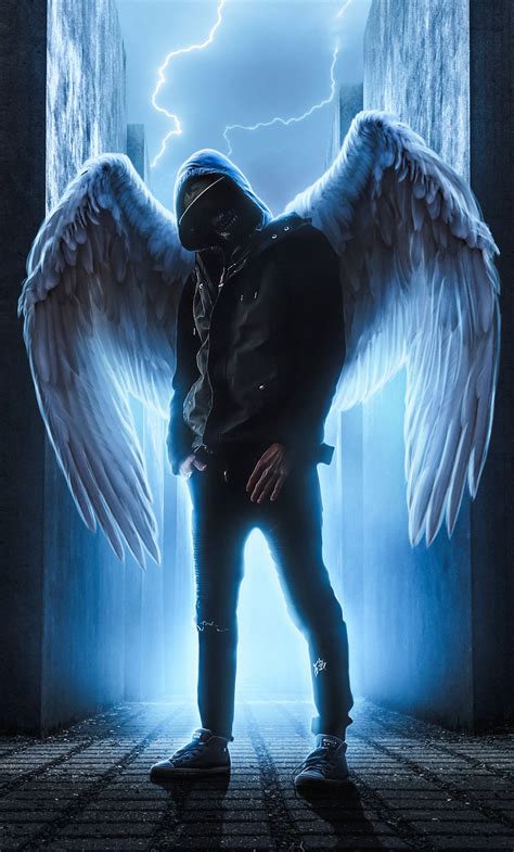 Hooded man with headphones on neck. 1280x2120 Hoodie Guy With Wings iPhone 6+ HD 4k Wallpapers ...