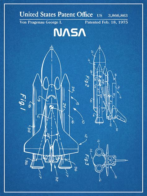 Nasa space shuttle (blueprint) poster. 1975 Nasa Space Shuttle Patent Print Blueprint Drawing by ...