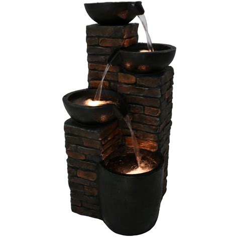 Sunnydaze Staggered Pottery Bowls Tiered Outdoor Fountain With Lights 34