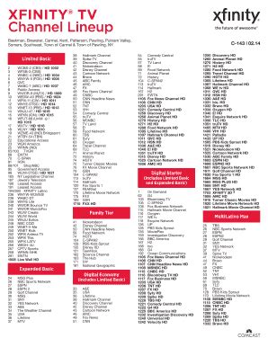 Fillable Online Xfinity Tv Channel Lineup Fax Email Print Pdffiller