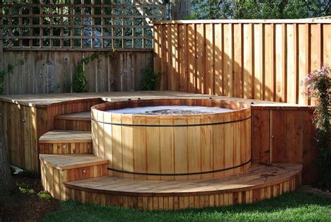 Cedar Hot Tub With Custom Deck Surround And Led Riser Lights Hot Tub