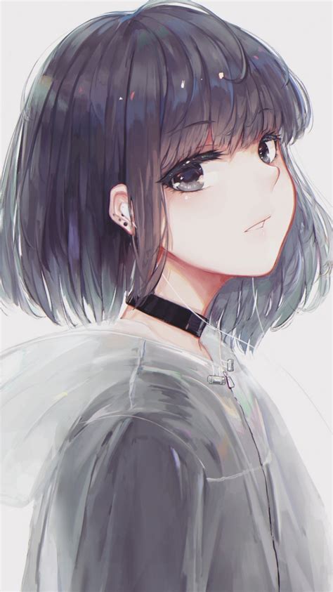 Download 750x1334 Anime Girl Profile View Choker Short Hair Coat